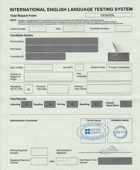 IELTS Test Report Form